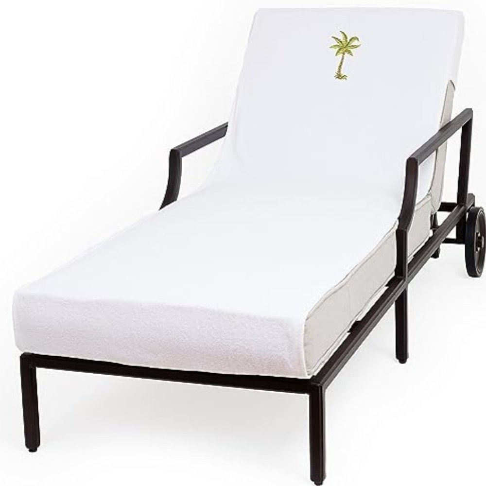 Linum Home Textiles CL00-SNP-PLM Palm Tree Chaise Lounge Cover, White